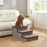 Cumpara ieftin Scara Suport pentru Caini, Pisici sau Alte Animale cu 3 Trepte si Spatii Depozitare, Pliabila, 75x40x30cm, Maro/Gri