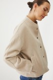 Medicine geaca din amestec de lana femei, culoarea bej, de tranzitie, oversize
