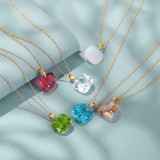 Cumpara ieftin Colier din Argint 925 Placat cu Aur , Lant Fin cu Pandantiv Cristal Patrat Fatetat