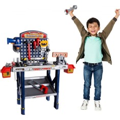 Banc de lucru cu scule pentru copii, bormasina electrica, menghina, 55 piese, 75x69x26.5 cm