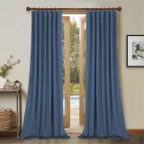 Set draperii din catifea cu rejansa din bumbac tip fagure, Madison, 200x240 cm, densitate 700 g/ml, Sky, 2 buc