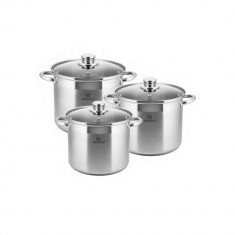 Set 3 oale din Inox cu capac sticla, 4.1l, 5.6l, 7.2l KingHoff