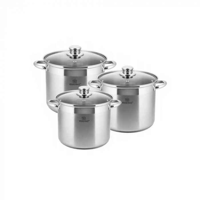 Set 3 oale din Inox cu capac sticla, 4.1l, 5.6l, 7.2l KingHoff