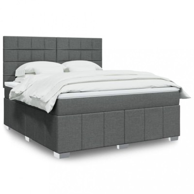 vidaXL Pat box spring cu saltea, gri &amp;icirc;nchis, 180x200 cm, textil 3294048 foto