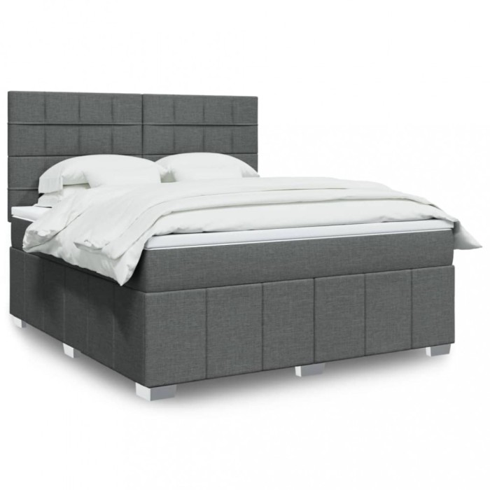 vidaXL Pat box spring cu saltea, gri &icirc;nchis, 180x200 cm, textil 3294048