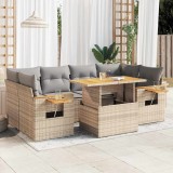 VidaXL Set canapele grădină cu perne 7 piese bej poliratan/lemn acacia 3327566