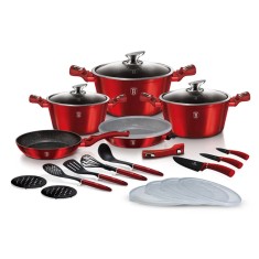 Set de oale marmorate 22 piese, manere detasabile Burgundy Metalic Line Berlinger Haus BH 7180