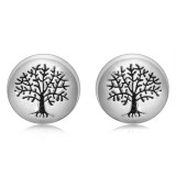Cercei din argint 925 &ndash; cerc neted, arborele vieții, negru, știfturi