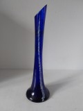 Vaza de sticla albastra Royal Blue cu alb, 30cm inaltime, vaza pentru flori, inalta si ingusta