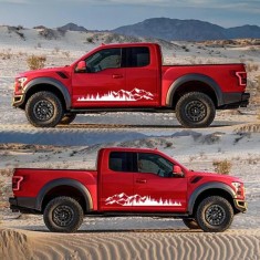 Set 2 stickere autoadezive pentru vehicule Off Road, model &amp;quot;Forest &amp;amp; Mountains&amp;quot;, dimensiune 100 x 20 cm, culoare Alba foto