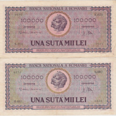 ROMANIA 2 X 100000 LEI IANUARIE 1947 VF+ VARIANTE DE CULOARE