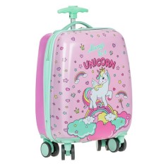 Valiza - Troler Unicorn pentru Copii, roz verde, 22 L, 30x21x50 cm foto