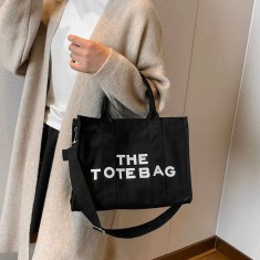 Geanta femei din panza, shopper, medium, cu imprimeu logo The Tote Bag,