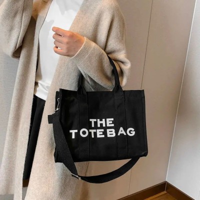 Geanta femei din panza, shopper, medium, cu imprimeu logo The Tote Bag, foto