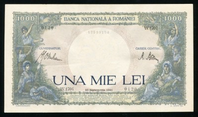 u575 ROMANIA 1000 lei 1941 aUNC doar un pliu orizontal slab foto