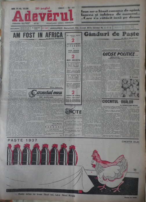 Ziarul Adeverul, 1 Mai 1937, numar festiv de Pasti, 20 pagini