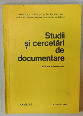 STUDII SI CERCETARI DE DOCUMENTARE , EDUCATIE - INVATAMANT , nr. 1 -2 , 1986 foto