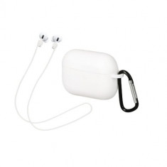 Set husa si snur kwmobile pentru Apple Airpods Pro, Silicon, Alb, 61004.02