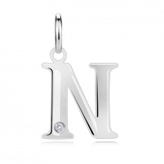 Pandantiv cu diamant din argint 925 – litera N mare, diamant rotund