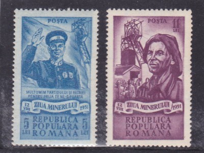 ROMANIA 1951 - ZIUA MINERULUI, MNH - LP 285 foto