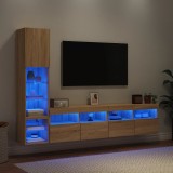 vidaXL Unități de perete TV cu LED-uri, 4 piese, stejar sonoma, lemn