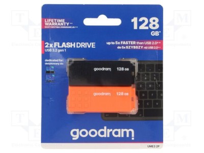 Pendrive GOODRAM USB 3.2 128GB Negru-Portocaliu, R: 60MB/s, W: 20MB/s foto