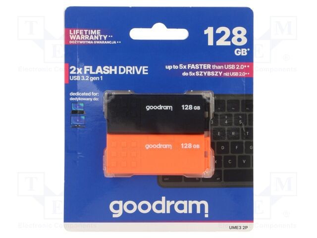 Pendrive GOODRAM USB 3.2 128GB Negru-Portocaliu, R: 60MB/s, W: 20MB/s