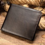 Portofel barbati, BUSY LDY&amp;GTM&reg; NoScan Bruiage, piele naturala, antiscanare carduri RFID, compartiment carte de identitate, maro inchis