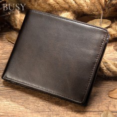Portofel barbati, BUSY LDY&amp;GTM&reg; NoScan Bruiage, piele naturala, antiscanare carduri RFID, compartiment carte de identitate, maro inchis