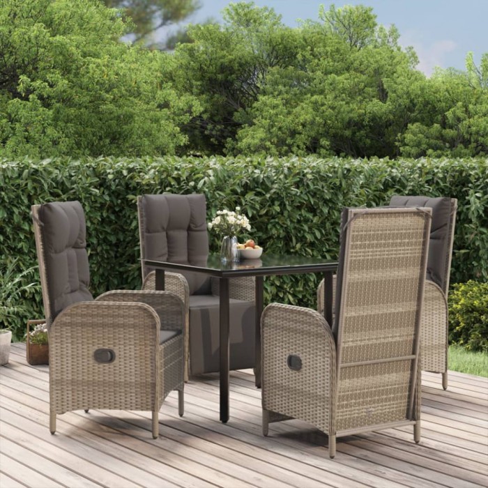 Gossi set mobilier gradina cu perne, 5 piese, negru si gri, poliratan