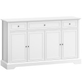 HOMCOM Bufet de living, mobilier de depozitare cu 3 sertare, 4 uși cu &icirc;nchidere silențioasă și etajere reglabile, alb | Aosom Romania