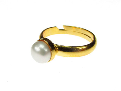 Inel reglabil argint placat cu aur perla de cultura 6 MM foto