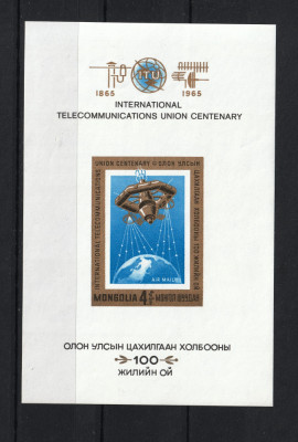 Mongolia, 1965 | Aniv. 100 ani de la fondarea UIT / ITU - Cosmos | NDT MNH | aph foto
