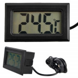 Termometru cu sonda pentru frigider, afisaj LCD, universal, waterproof, negru