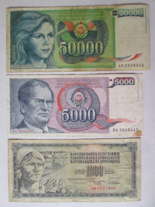 Iugoslavia lot 3 bancnote colecție,vedeți imaginile