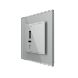 Cumpara ieftin Priza USB-A si USB-C Livolo 20W cu rama din sticla si tasta falsa, gri