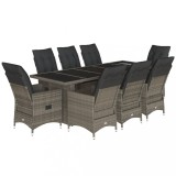 Cumpara ieftin Set bistro de gradina cu perne, 9 piese, gri, poliratan