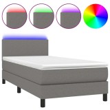 Cumpara ieftin Pat cu arcuri, saltea si LED, gri inchis, 90x200 cm, textil
