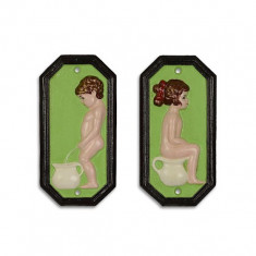 Set decoratiuni metal verde pentru toaleta CS-49