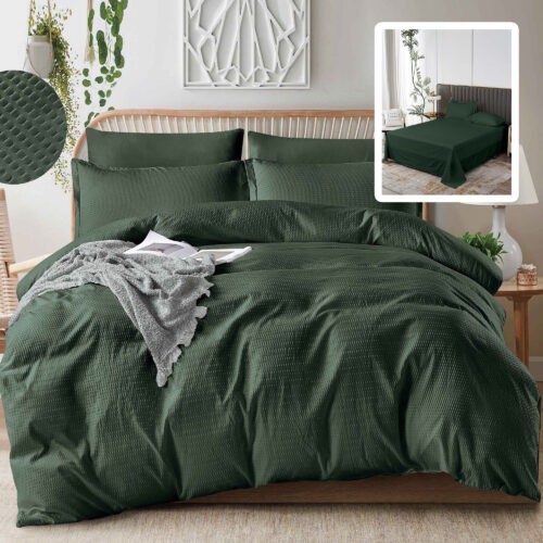 Lenjerie de pat creponata uni 6 piese cu husa (verde)