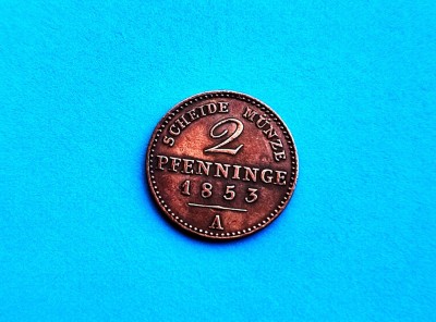 2 Pfenninge 1853-AUNC -Prusia -Rar foto