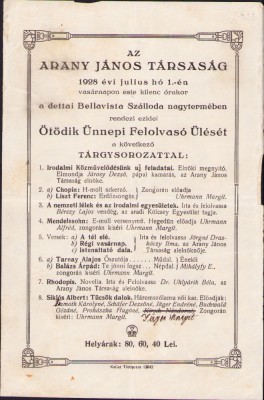 HST A1044 Invitație 1928 Arany Janos Tarsasag Deta Timiș Banat foto