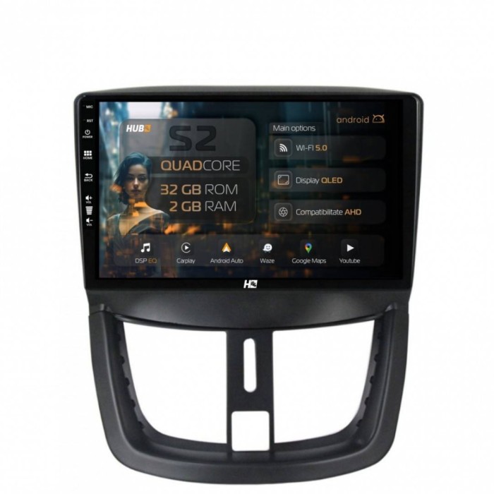 Navigatie Peugeot 207 2GB RAM Android 13 GPS Wi-FI Carplay Android Auto USB Bluetooth Radio Waze Touchscreen 9 inch