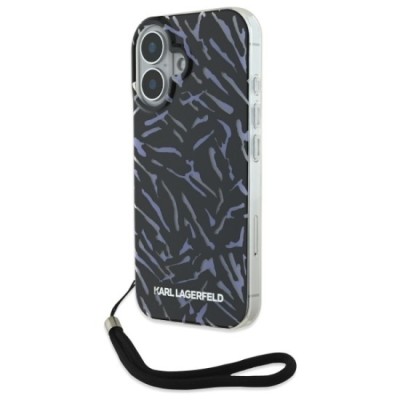 Husa pentru iPhone 16 Plus - Karl Lagerfeld Hardcase (KLHCP16MHZBPKCCU) - Purple Zebra With Cord foto