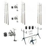 Set pescuit, 3 Lansete 3, 90m, 3 Segm, 3 Mulinete Tambur 8000, Rod Pod Echipat