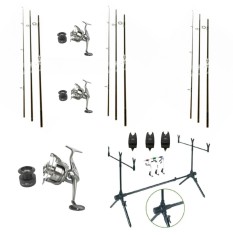 Set pescuit, 3 Lansete 3, 90m, 3 Segm, 3 Mulinete Tambur 8000, Rod Pod Echipat