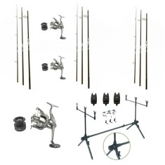 Set pescuit, 3 Lansete 3, 90m, 3 Segm, 3 Mulinete Tambur 8000, Rod Pod Echipat