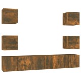 Cumpara ieftin Set comoda TV, 7 piese, stejar fumuriu, lemn compozit