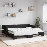 vidaXL Pat de zi cu extensie, negru, 90x200 cm, textil