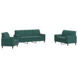 Cumpara ieftin Set canapele cu perne/rulouri, 3 piese, verde inchis, catifea